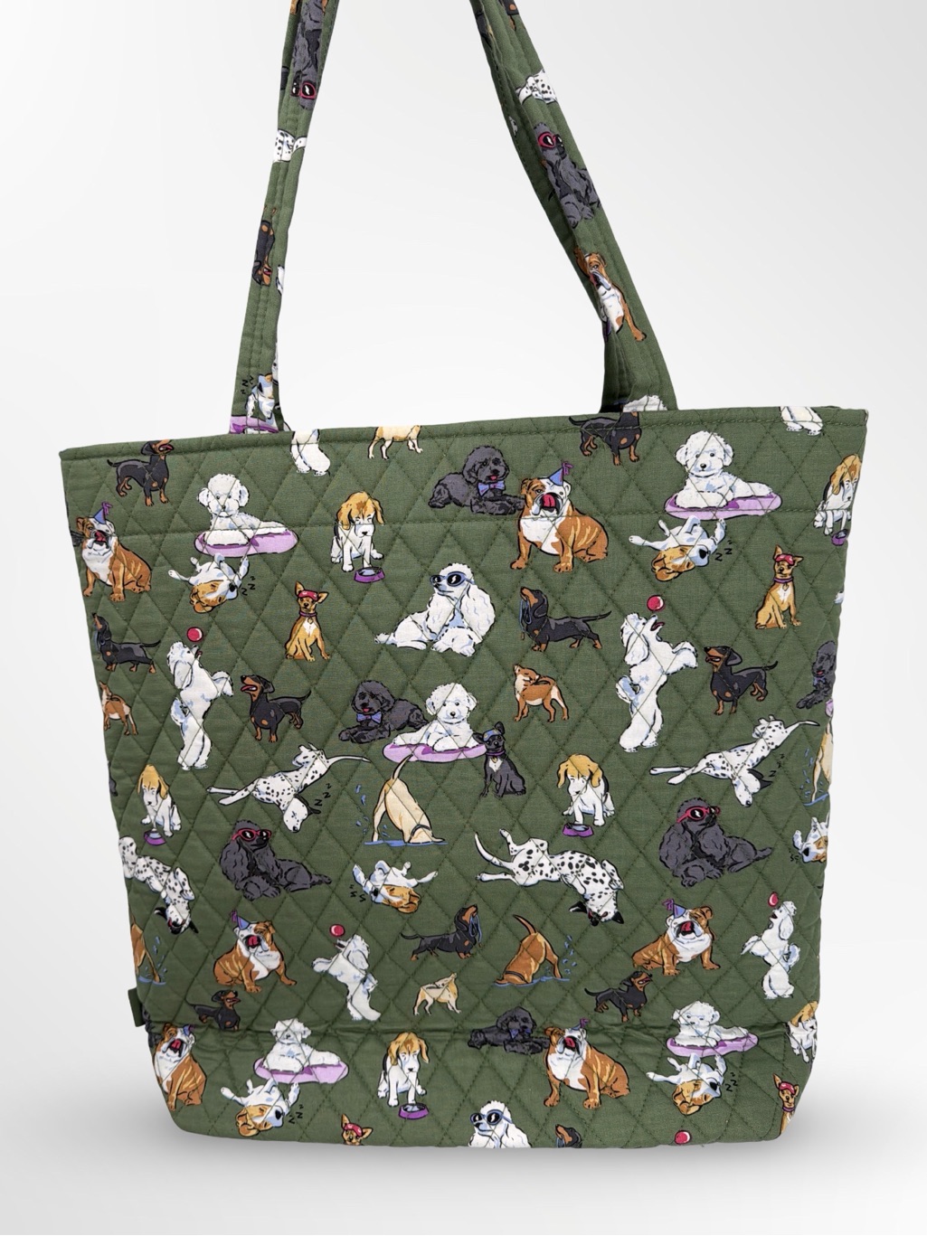Vera Bradley Olive Green Quilted Tote With Dog Pattern